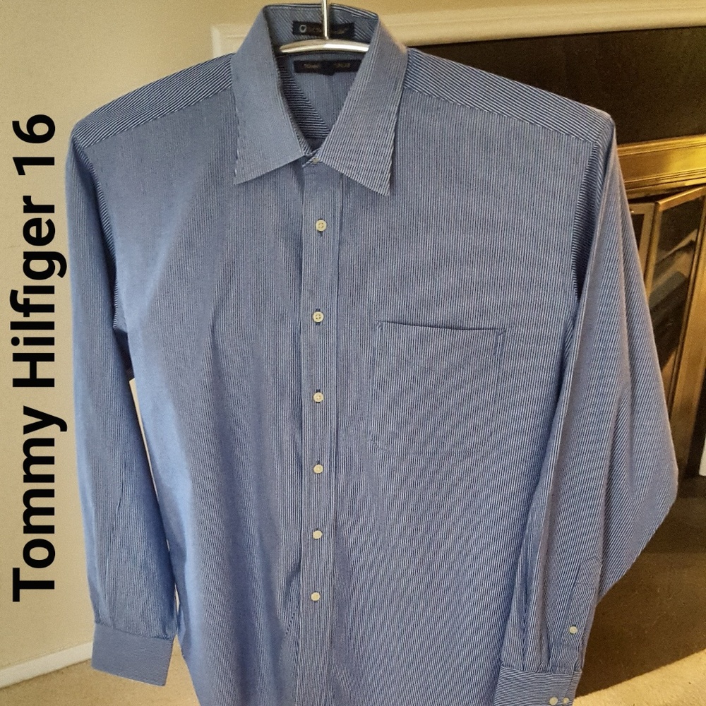 Tommy Hilfiger Mens Long Sleeve Stripe Dress Shirt